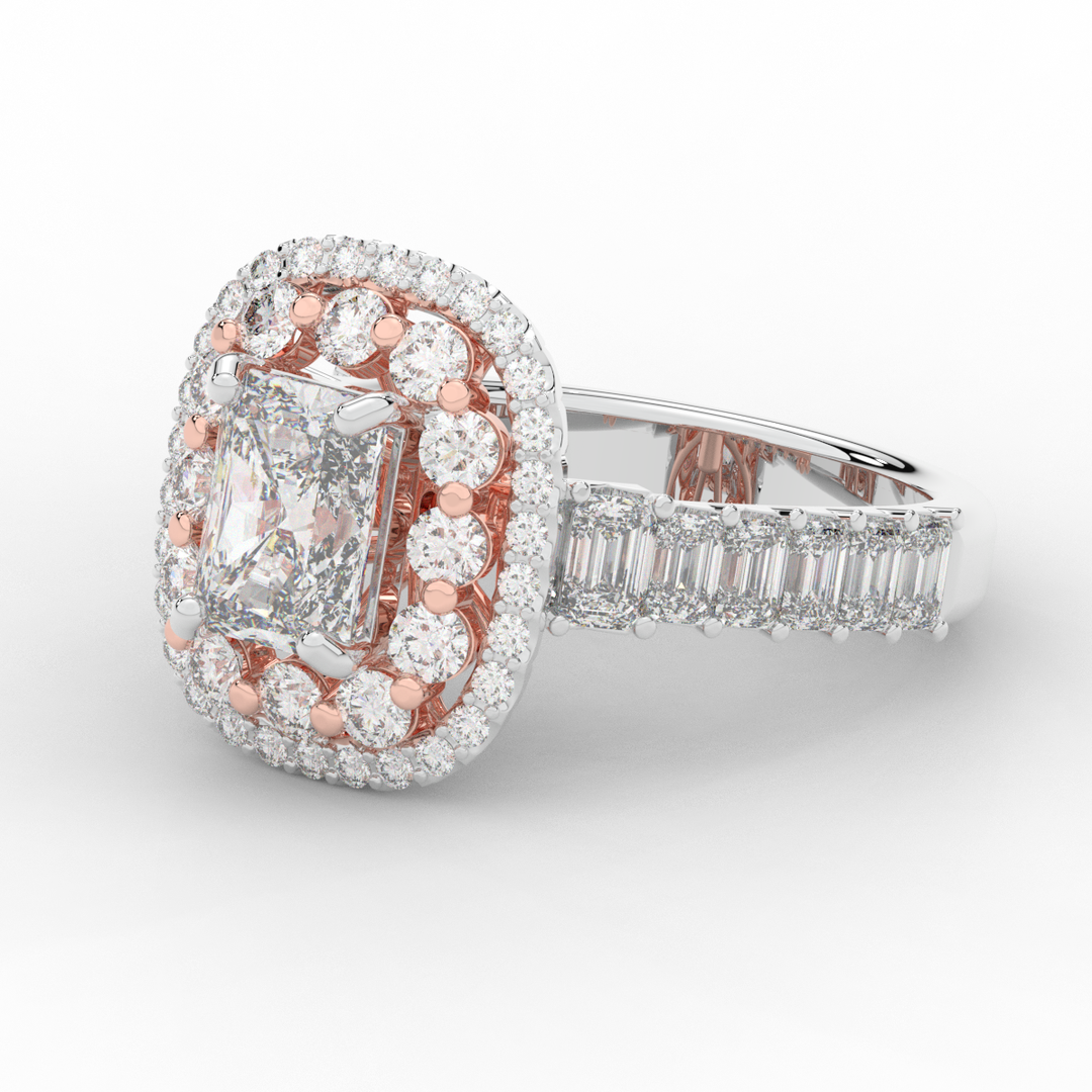 4.70CT.TW RADIANT LAB DIAMOND DOUBLE HALO TWO TONE ENGAGEMENT RING - Nazarelle