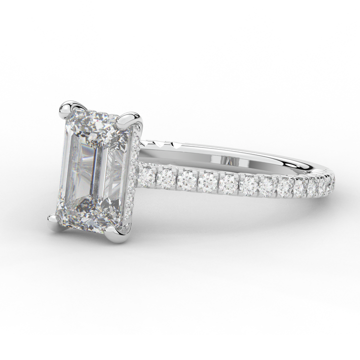 3.50CT.TW EMERALD CUT LAB DIAMOND UNDERHALO SOLITAIRE ENGAGEMENT RING - Nazarelle