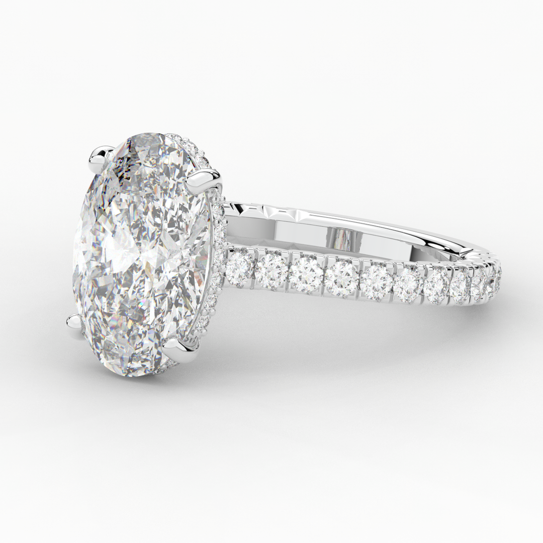 4.70CT.TW OVAL LAB DIAMOND UNDERHALO SOLITAIRE ENGAGEMENT RING - Nazarelle