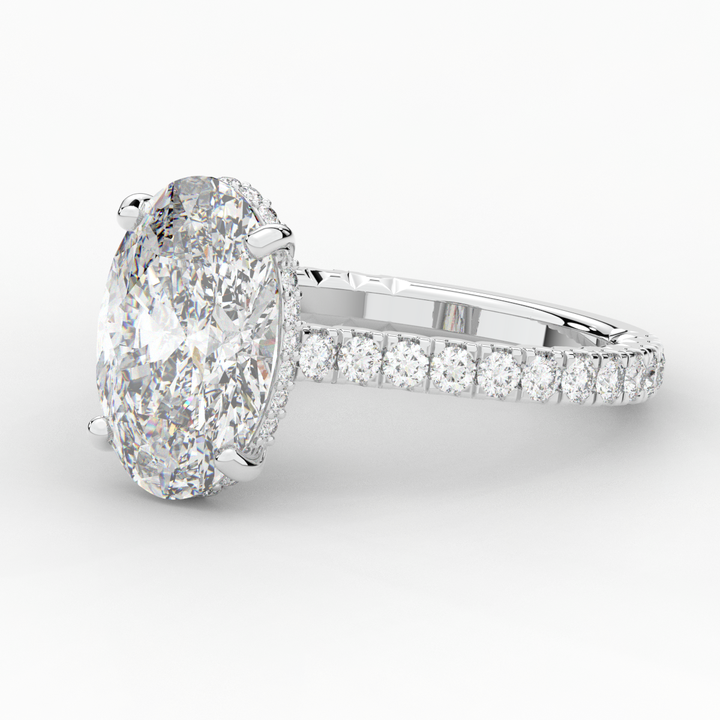 4.70CT.TW OVAL LAB DIAMOND UNDERHALO SOLITAIRE ENGAGEMENT RING - Nazarelle