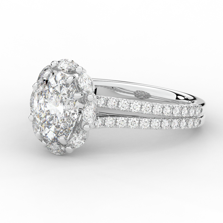 2.30CT.TW OVAL LAB DIAMOND HALO SPLIT SHANK ENGAGEMENT RING - Nazarelle