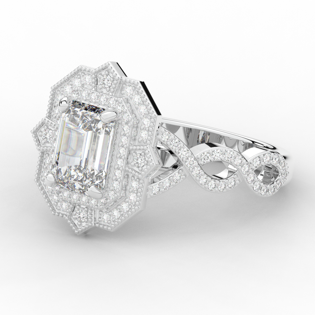 1.90CT.TW EMERALD CUT LAB DIAMOND HALO ENGAGEMENT RING - Nazarelle