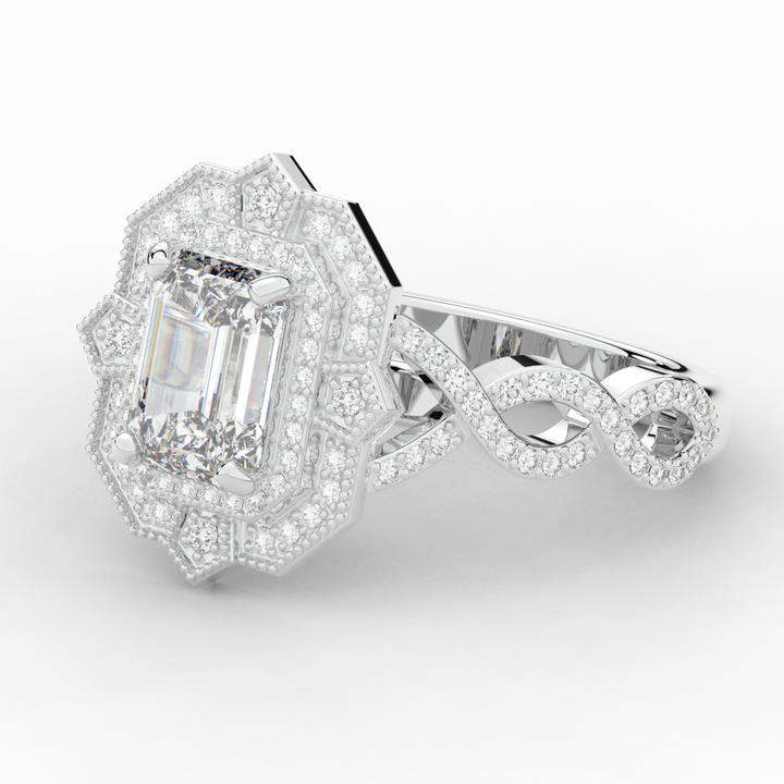 1.90CT.TW EMERALD CUT LAB DIAMOND HALO ENGAGEMENT RING - Nazarelle