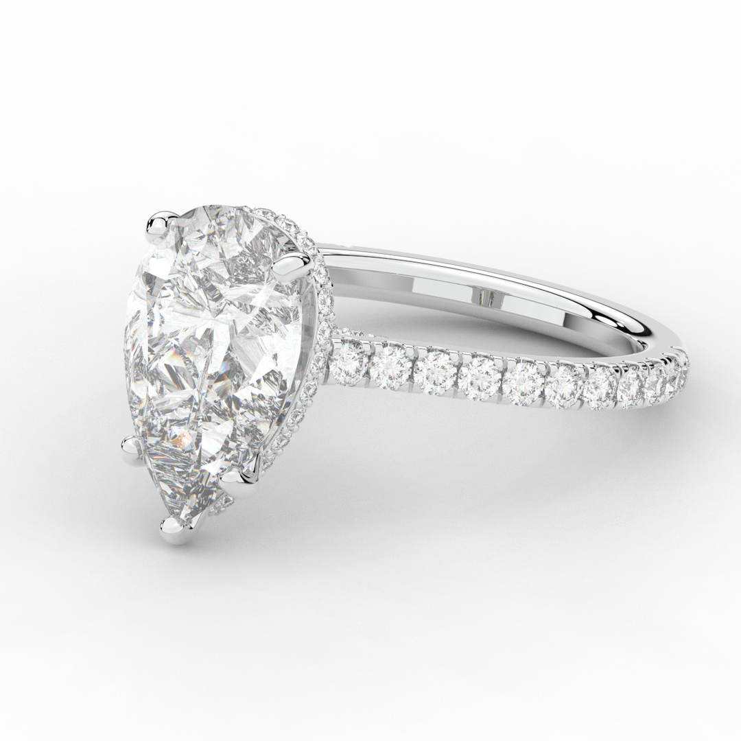 4.60CT.TW PEAR LAB DIAMOND UNDERHALO SOLITAIRE ENGAGEMENT RING - Nazarelle
