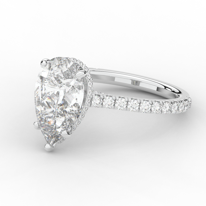 4.60CT.TW PEAR LAB DIAMOND UNDERHALO SOLITAIRE ENGAGEMENT RING - Nazarelle