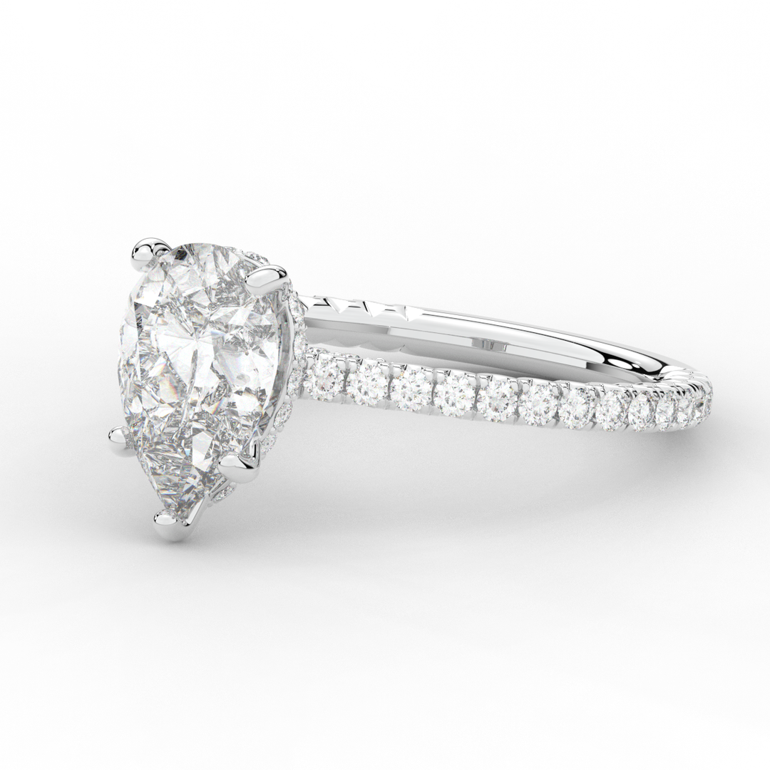 2.50CT.TW PEAR LAB DIAMOND UNDERHALO SOLITAIRE ENGAGEMENT RING - Nazarelle