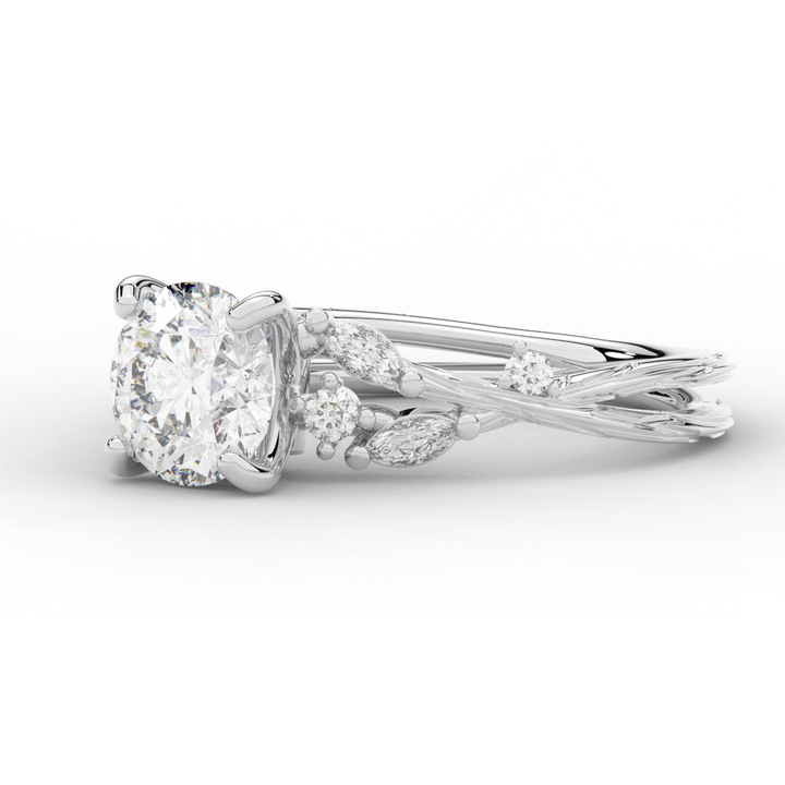 1.75CT.TW ROUND LAB DIAMOND STYLIZED VINE AND TREE BARK FINISH ENGAGEMENT RING - Nazarelle