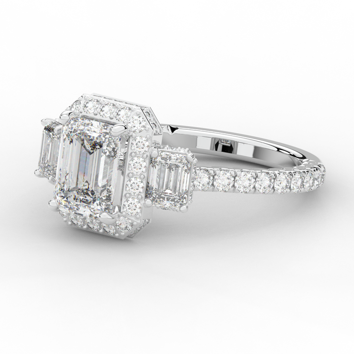3.20CT.TW EMERALD CUT LAB DIAMOND 3 STONE ENGAGEMENT RING - Nazarelle