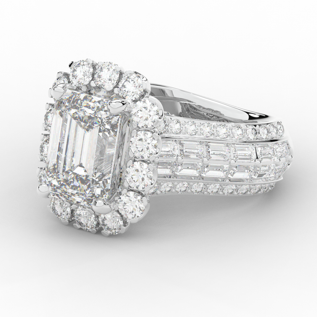 8.00CT.TW EMERALD CUT LAB DIAMOND HALO ENGAGEMENT RING - Nazarelle