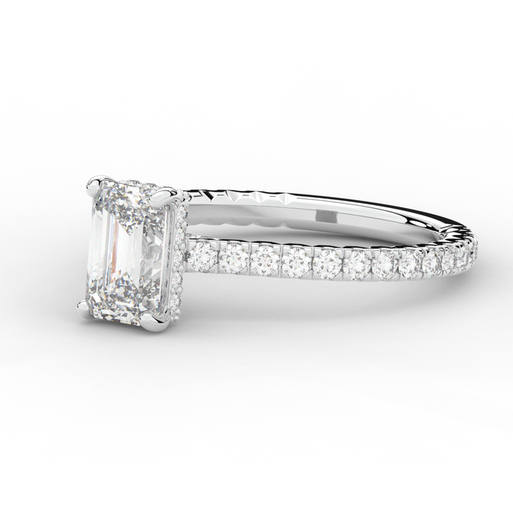 2.10CT.TW EMERALD CUT LAB DIAMOND UNDERHALO SOLITAIRE ENGAGEMENT RING - Nazarelle