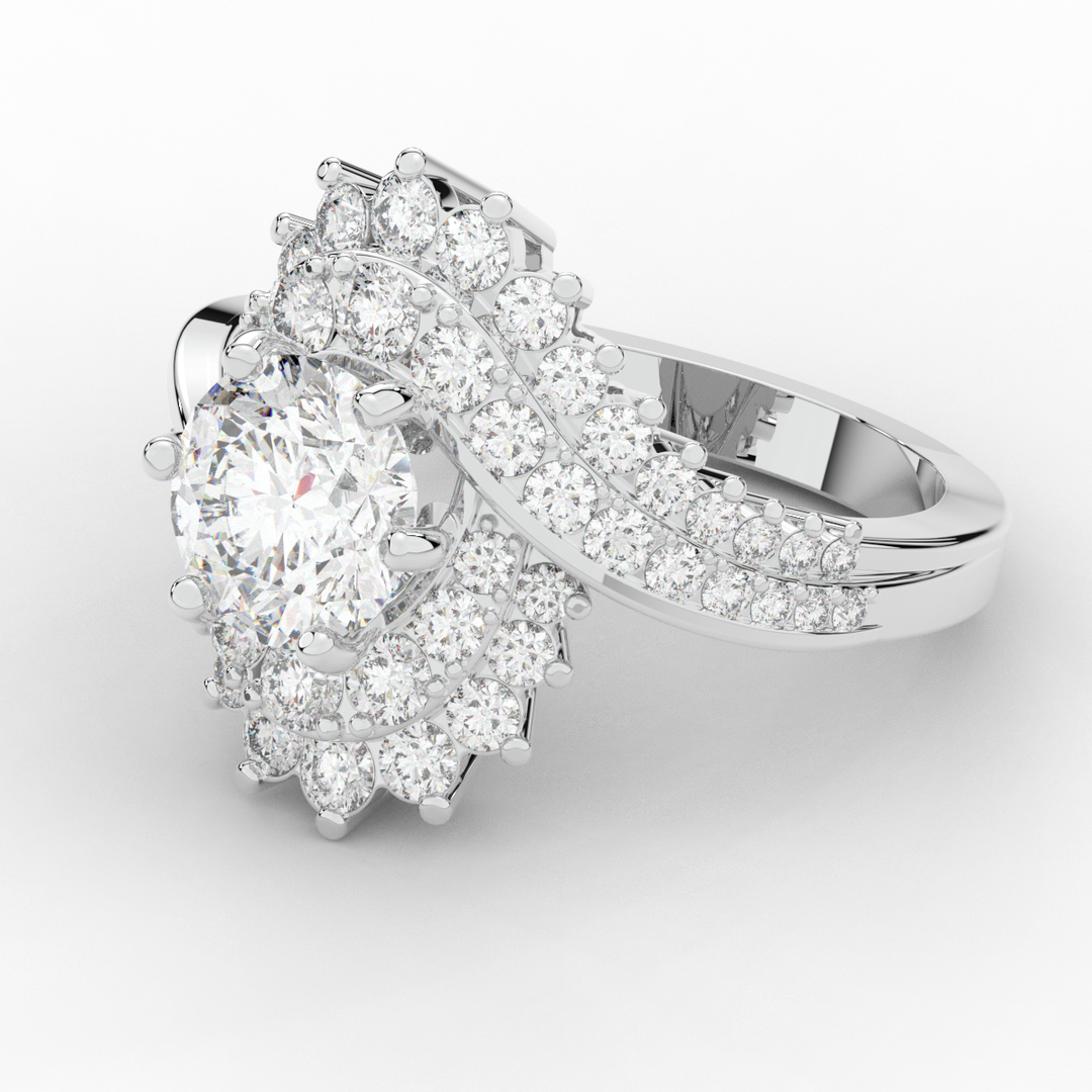 3.35CT.TW ROUND LAB DIAMOND BYPASS HALO ENGAGEMENT RING - Nazarelle