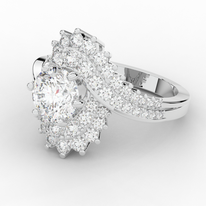 3.35CT.TW ROUND LAB DIAMOND BYPASS HALO ENGAGEMENT RING - Nazarelle