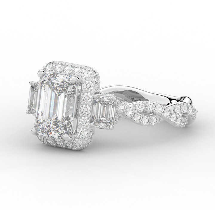 4.70CT.TW EMERALD CUT LAB DIAMOND 3 STONE ENGAGEMENT RING - Nazarelle