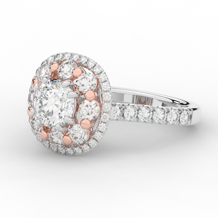 2.70CT.TW ROUND LAB DIAMOND DOUBLE HALO TWO TONE ENGAGEMENT RING - Nazarelle