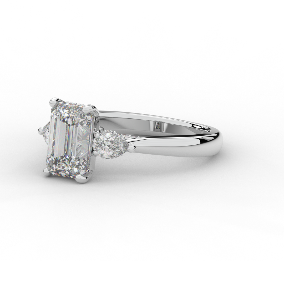 2.40CT.TW EMERALD CUT LAB DIAMOND 3 STONE ENGAGEMENT RING - Nazarelle