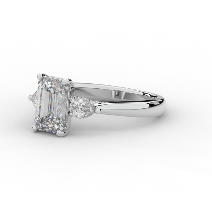 2.40CT.TW EMERALD CUT LAB DIAMOND 3 STONE ENGAGEMENT RING - Nazarelle