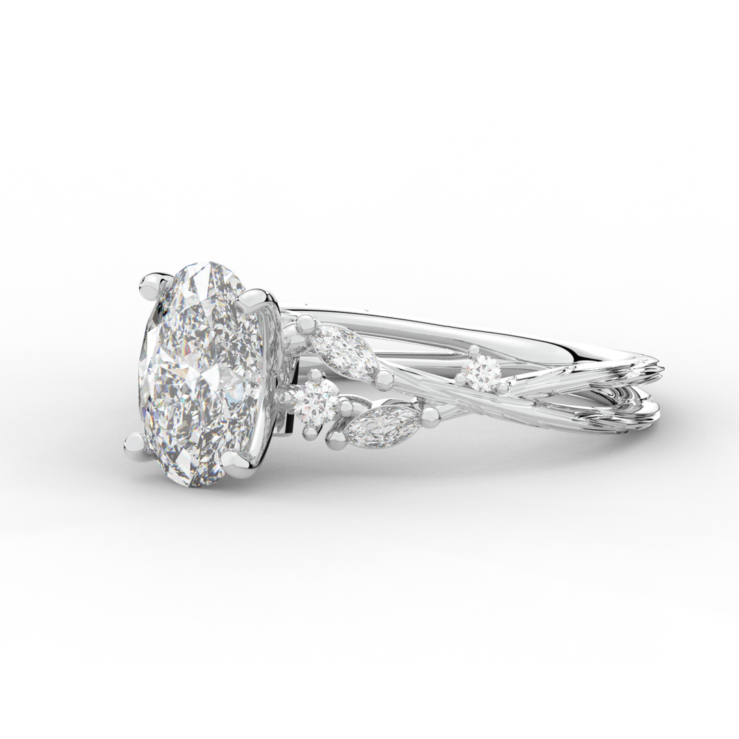 2.25CT.TW OVAL LAB DIAMOND STYLIZED VINE AND TREE BARK FINISH ENGAGEMENT RING - Nazarelle
