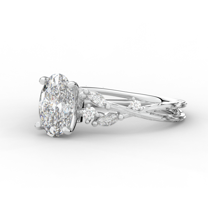 2.25CT.TW OVAL LAB DIAMOND STYLIZED VINE AND TREE BARK FINISH ENGAGEMENT RING - Nazarelle