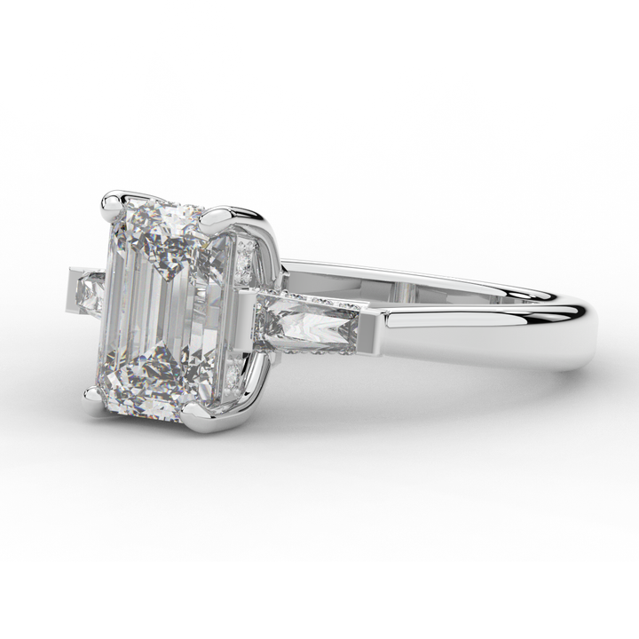 3.45CT.TW EMERALD CUT LAB DIAMOND 3 STONE ENGAGEMENT RING - Nazarelle
