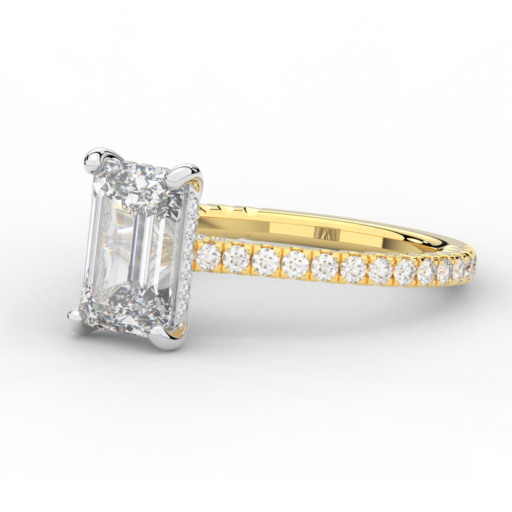 3.50CT.TW EMERALD CUT LAB DIAMOND UNDERHALO SOLITAIRE TWO TONE ENGAGEMENT RING - Nazarelle