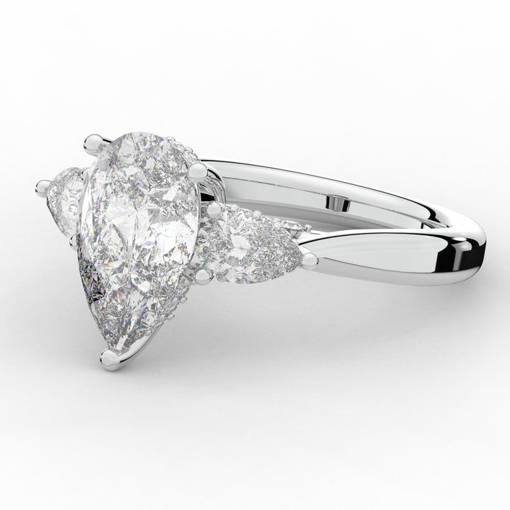 3.70CT.TW PEAR LAB DIAMOND 3 STONE ENGAGEMENT RING - Nazarelle