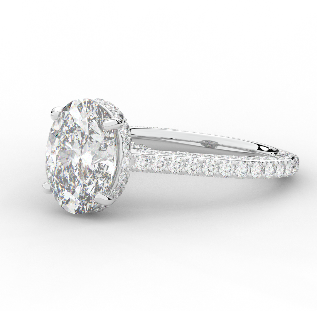4.00CT.TW OVAL LAB DIAMOND UNDERHALO SOLITAIRE ENGAGEMENT RING - Nazarelle