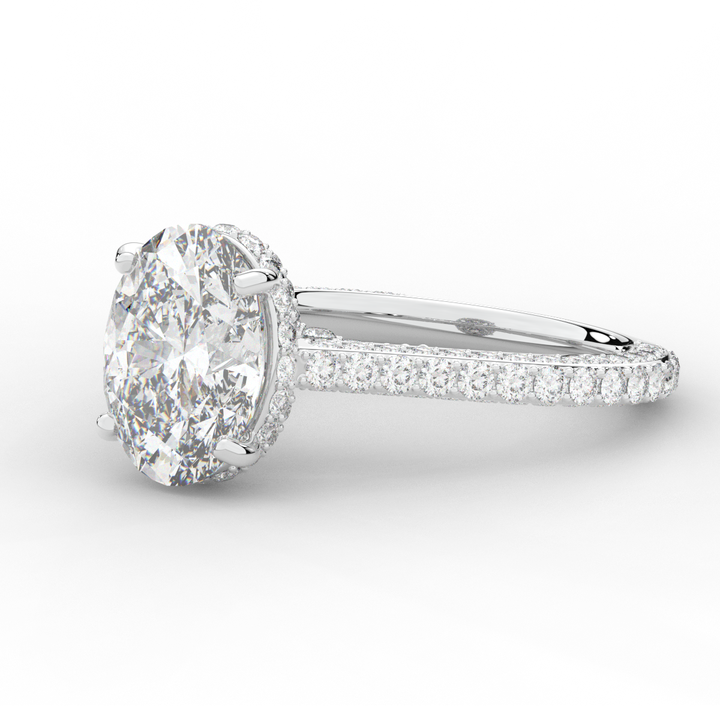 4.00CT.TW OVAL LAB DIAMOND UNDERHALO SOLITAIRE ENGAGEMENT RING - Nazarelle