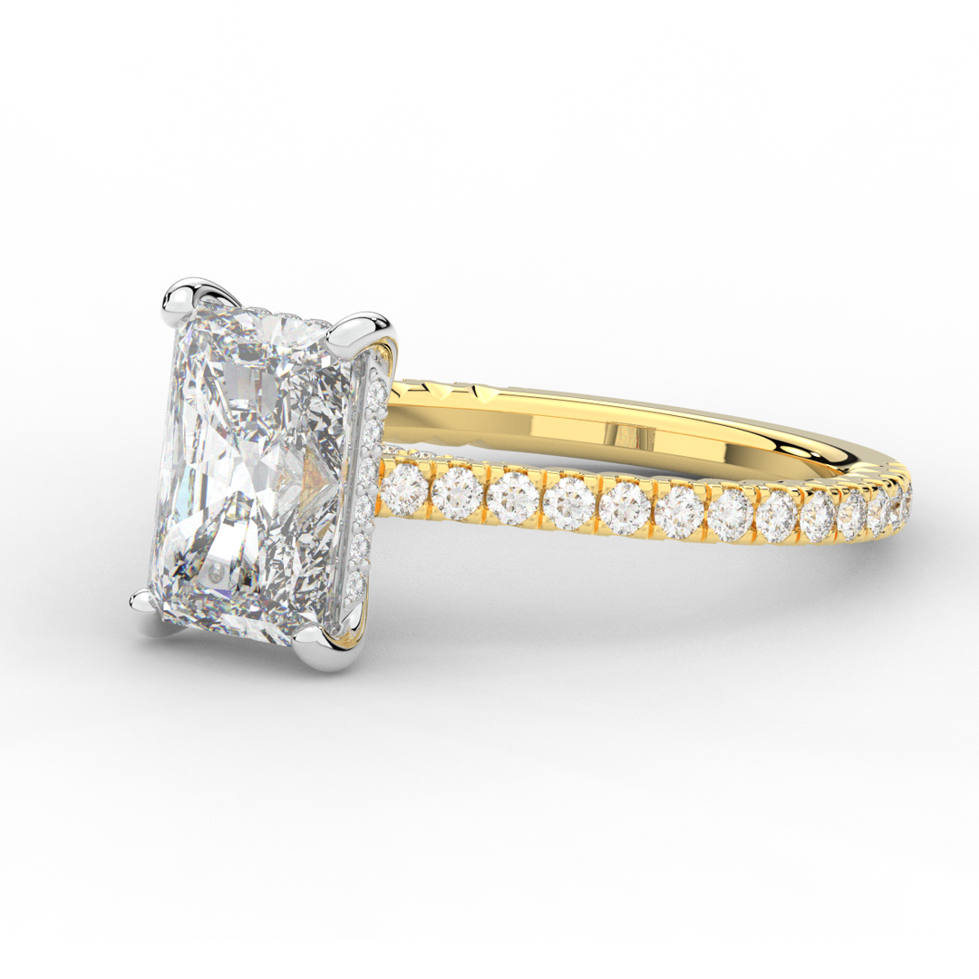 3.50CT.TW RADIANT LAB DIAMOND UNDERHALO SOLITAIRE TWO TONE ENGAGEMENT RING - Nazarelle