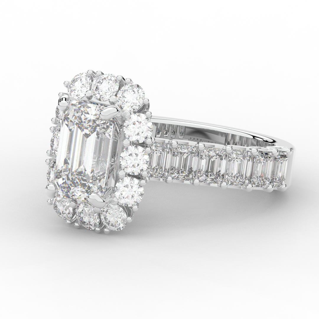 6.00CT.TW EMERALD CUT LAB DIAMOND HALO ENGAGEMENT RING - Nazarelle
