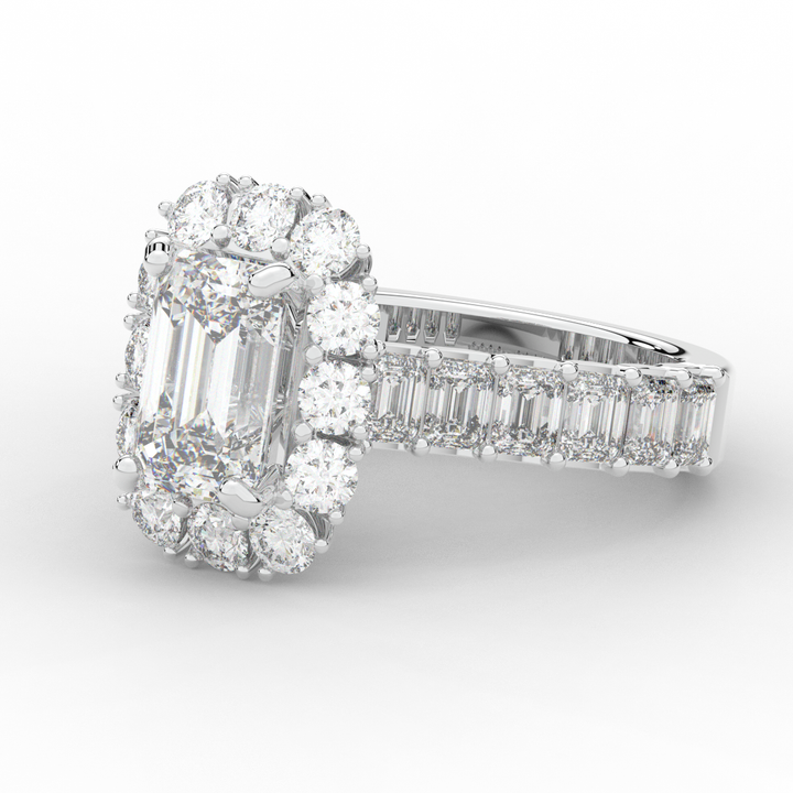 6.00CT.TW EMERALD CUT LAB DIAMOND HALO ENGAGEMENT RING - Nazarelle
