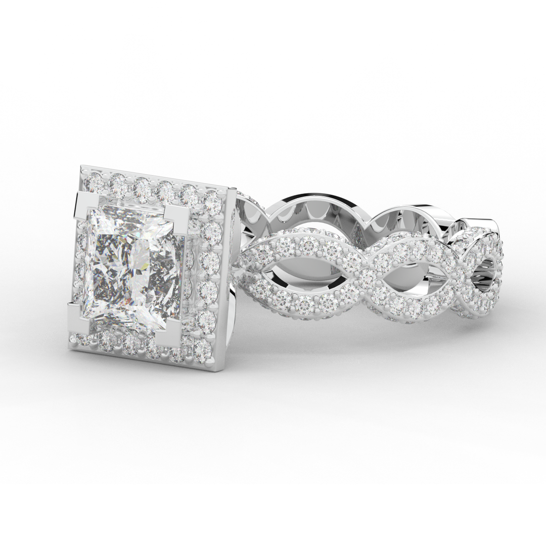 2.40CT.TW PRINCESS LAB DIAMOND HALO ENGAGEMENT RING - Nazarelle