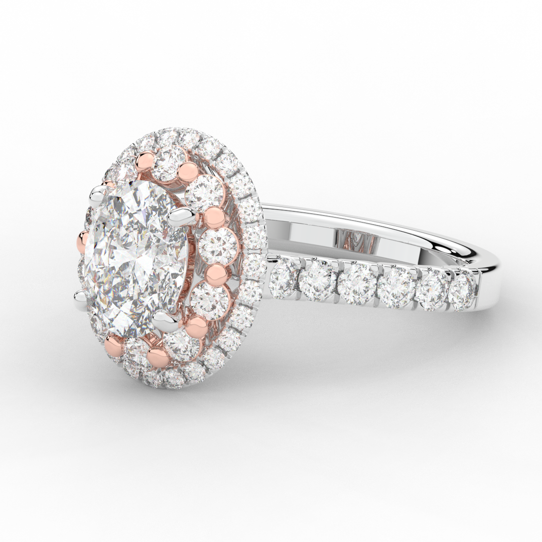 3.30CT.TW OVAL LAB DIAMOND DOUBLE HALO TWO TONE ENGAGEMENT RING - Nazarelle