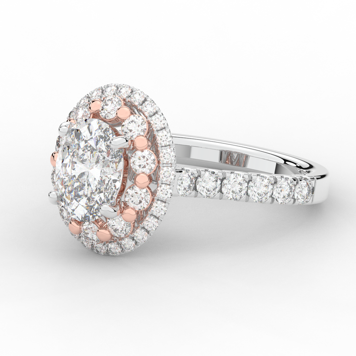 3.30CT.TW OVAL LAB DIAMOND DOUBLE HALO TWO TONE ENGAGEMENT RING - Nazarelle