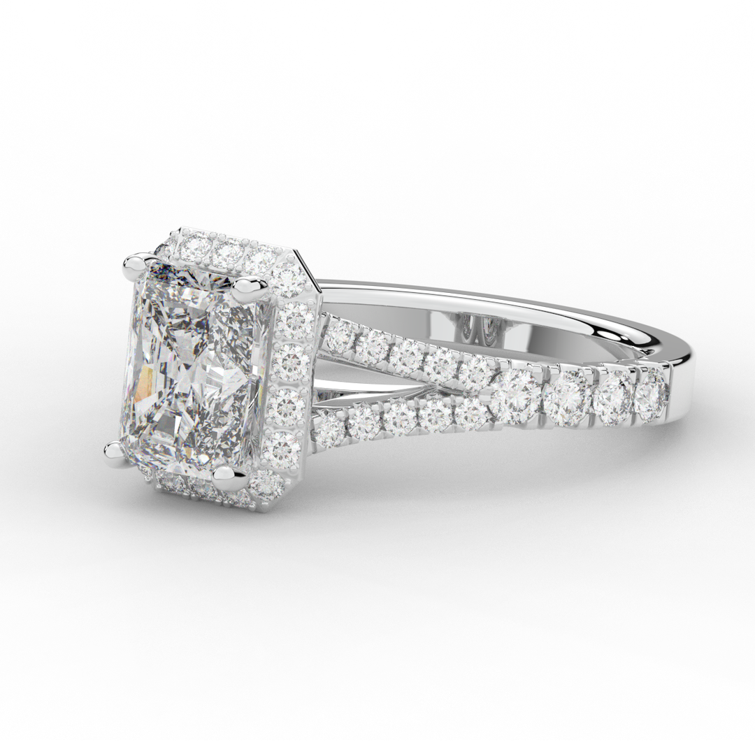 2.60CT.TW RADIANT LAB DIAMOND SPLIT SHANK HALO ENGAGEMENT RING - Nazarelle