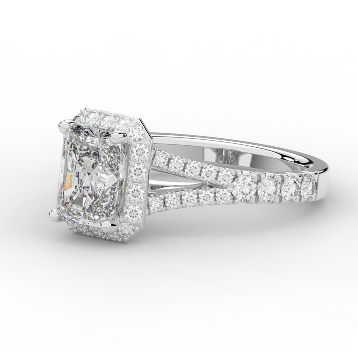 2.60CT.TW RADIANT LAB DIAMOND SPLIT SHANK HALO ENGAGEMENT RING - Nazarelle