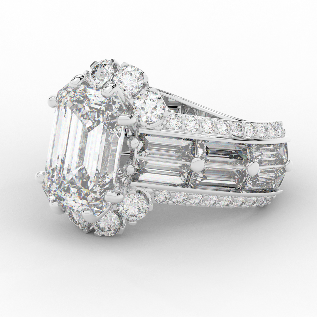 8.25CT.TW EMERALD CUT LAB DIAMOND HALO ENGAGEMENT RING - Nazarelle