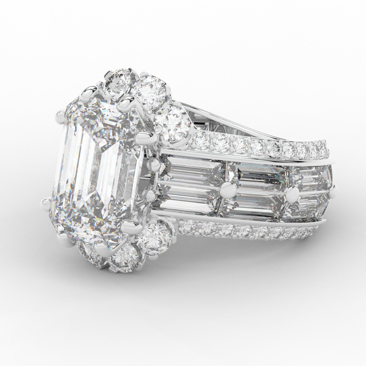 8.25CT.TW EMERALD CUT LAB DIAMOND HALO ENGAGEMENT RING - Nazarelle