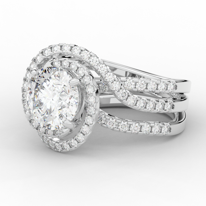 3.90CT.TW ROUND LAB DIAMOND TWIST HALO ENGAGEMENT RING - Nazarelle