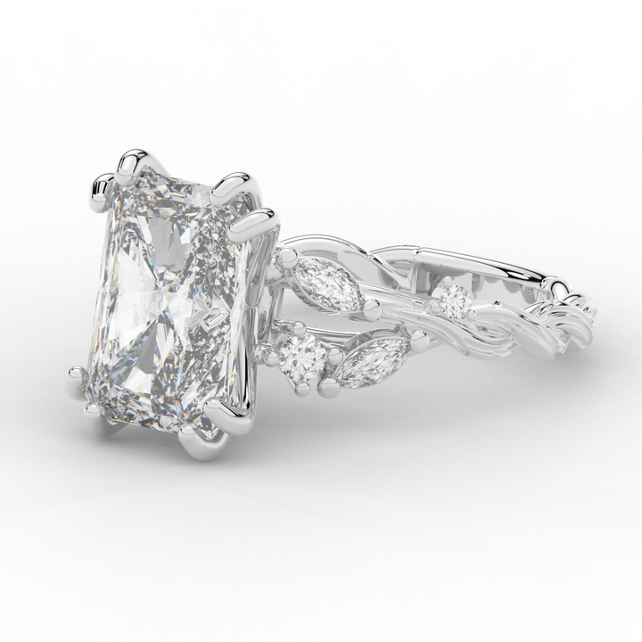 5.30CT.TW RADIANT LAB DIAMOND STYLIZED VINE AND TREE BARK FINISH ENGAGEMENT RING - Nazarelle
