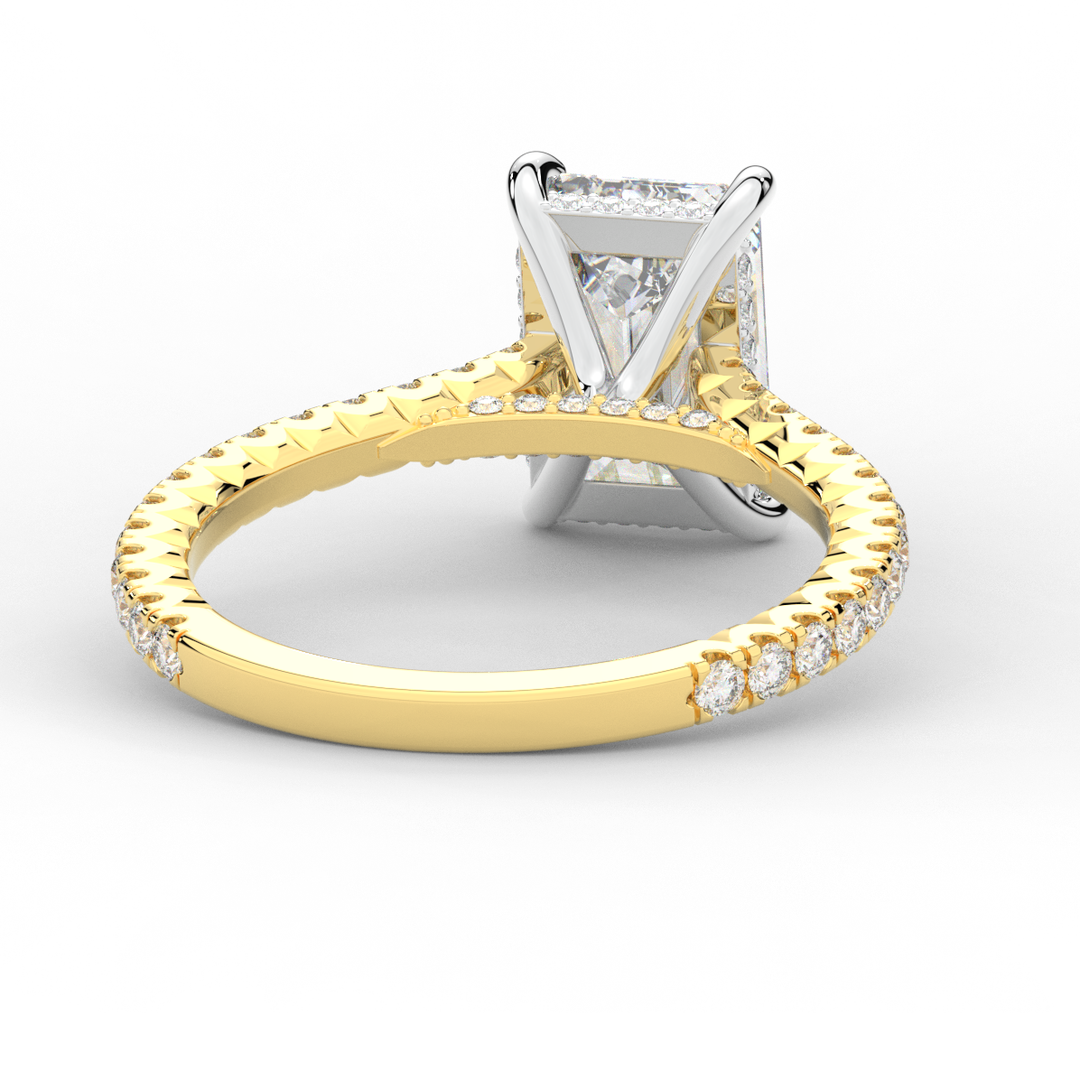 3.50CT.TW EMERALD CUT LAB DIAMOND UNDERHALO SOLITAIRE TWO TONE ENGAGEMENT RING - Nazarelle
