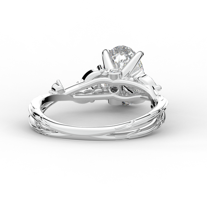2.25CT.TW OVAL LAB DIAMOND STYLIZED VINE AND TREE BARK FINISH ENGAGEMENT RING - Nazarelle