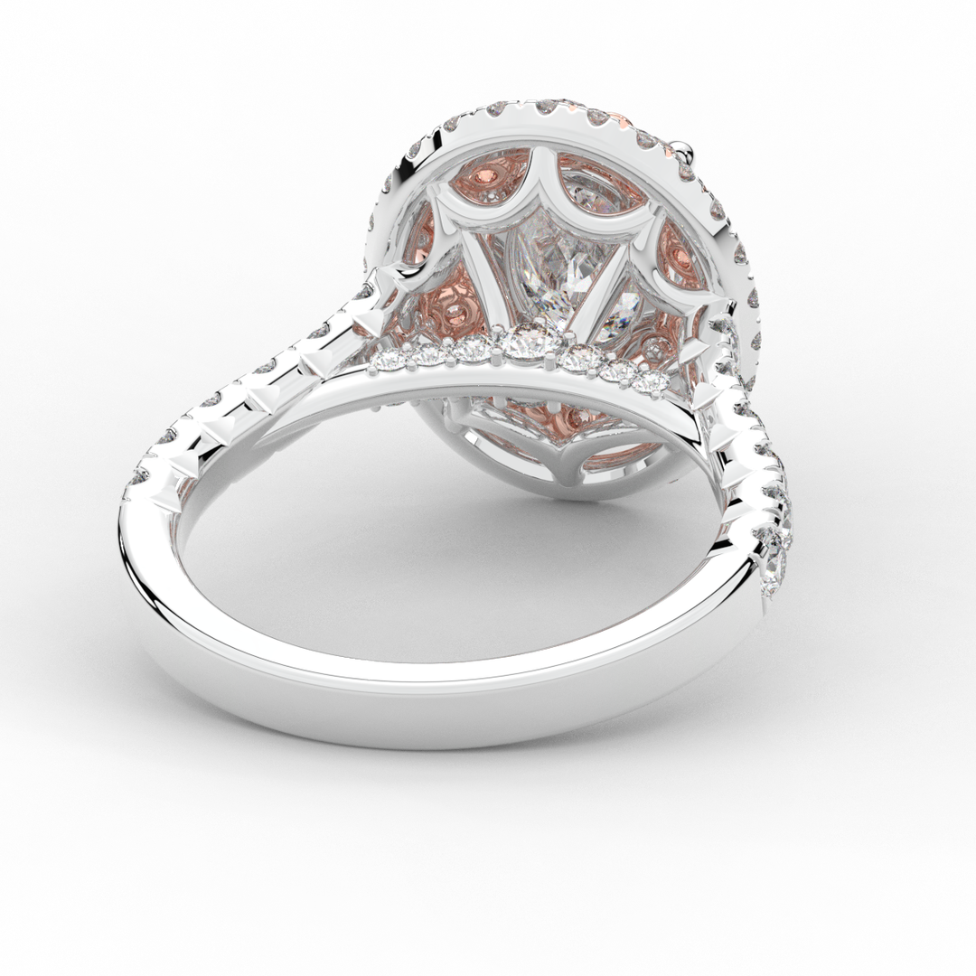 3.30CT.TW OVAL LAB DIAMOND DOUBLE HALO TWO TONE ENGAGEMENT RING - Nazarelle