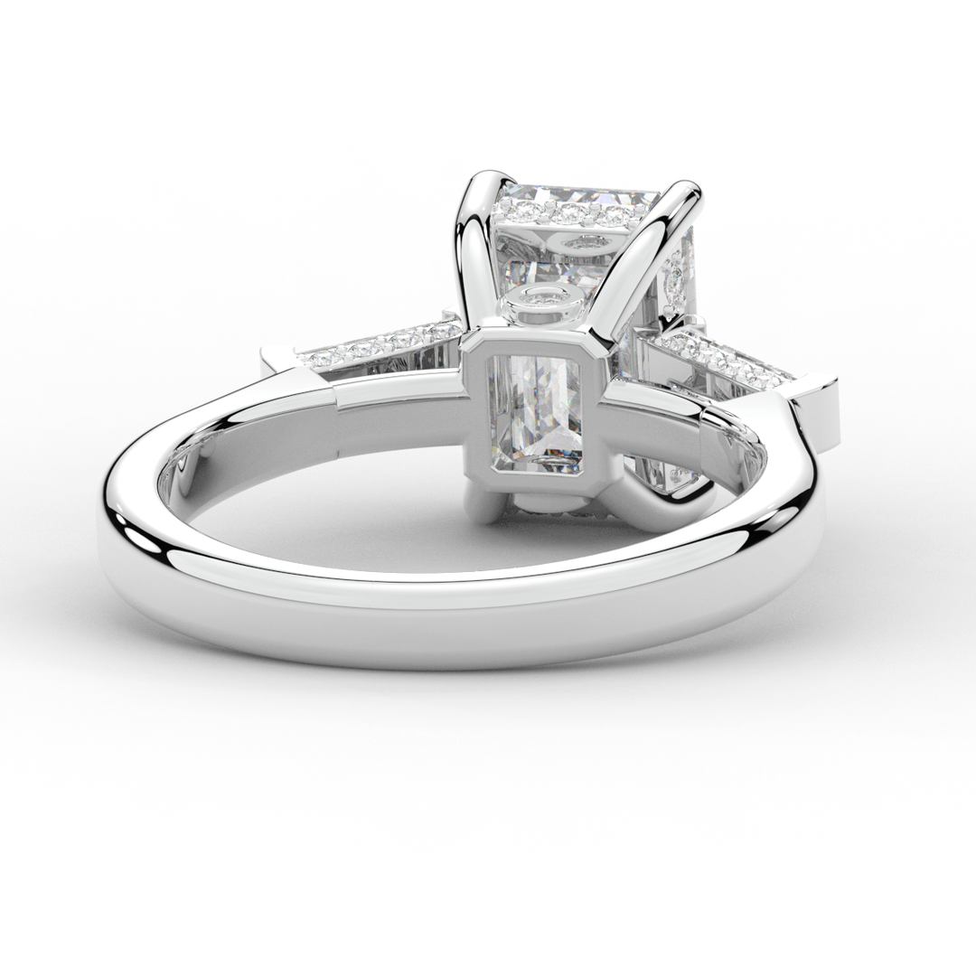3.45CT.TW EMERALD CUT LAB DIAMOND 3 STONE ENGAGEMENT RING - Nazarelle