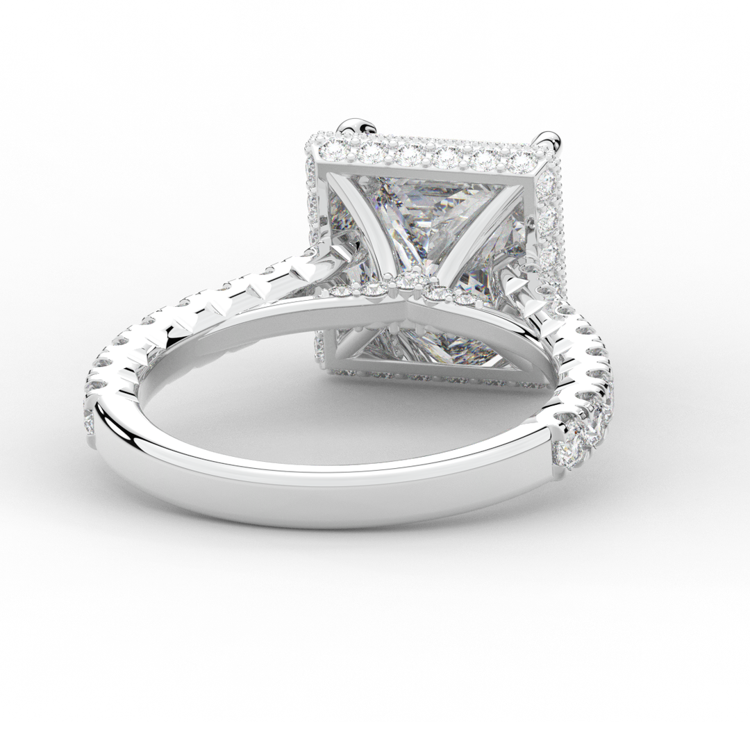 3.90CT.TW PRINCESS LAB DIAMOND HALO ENGAGEMENT RING - Nazarelle