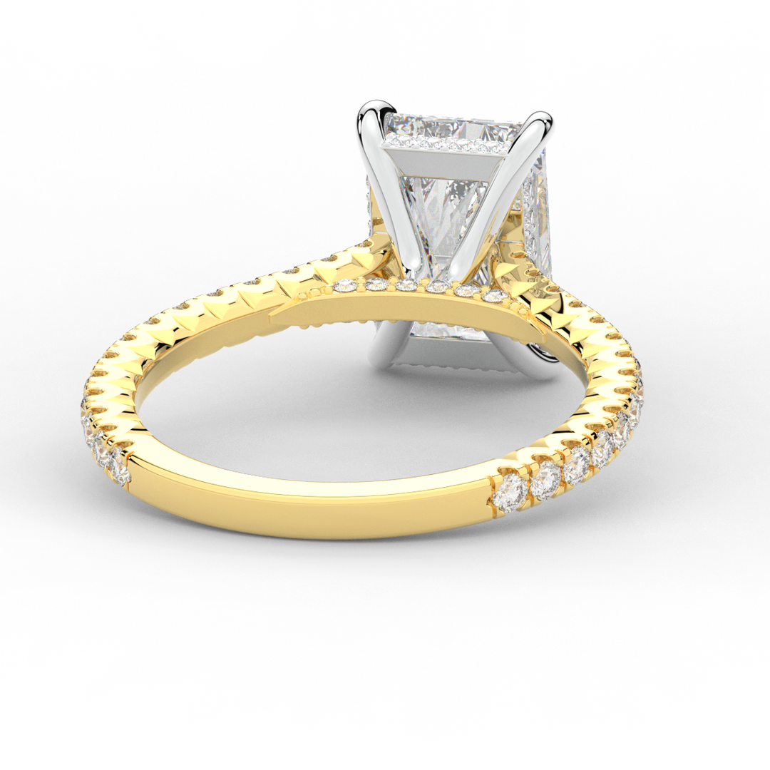 3.50CT.TW RADIANT LAB DIAMOND UNDERHALO SOLITAIRE TWO TONE ENGAGEMENT RING - Nazarelle