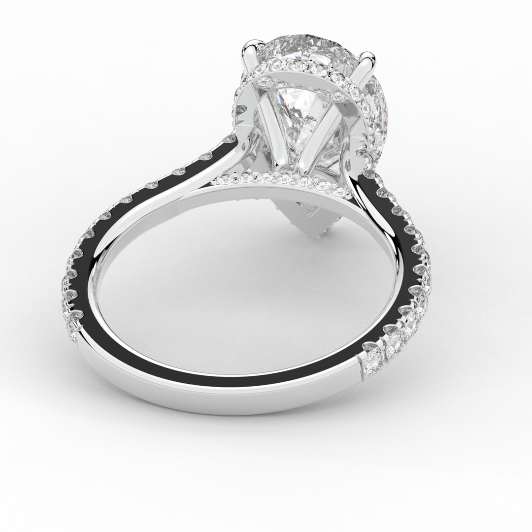 4.60CT.TW PEAR LAB DIAMOND UNDERHALO SOLITAIRE ENGAGEMENT RING - Nazarelle