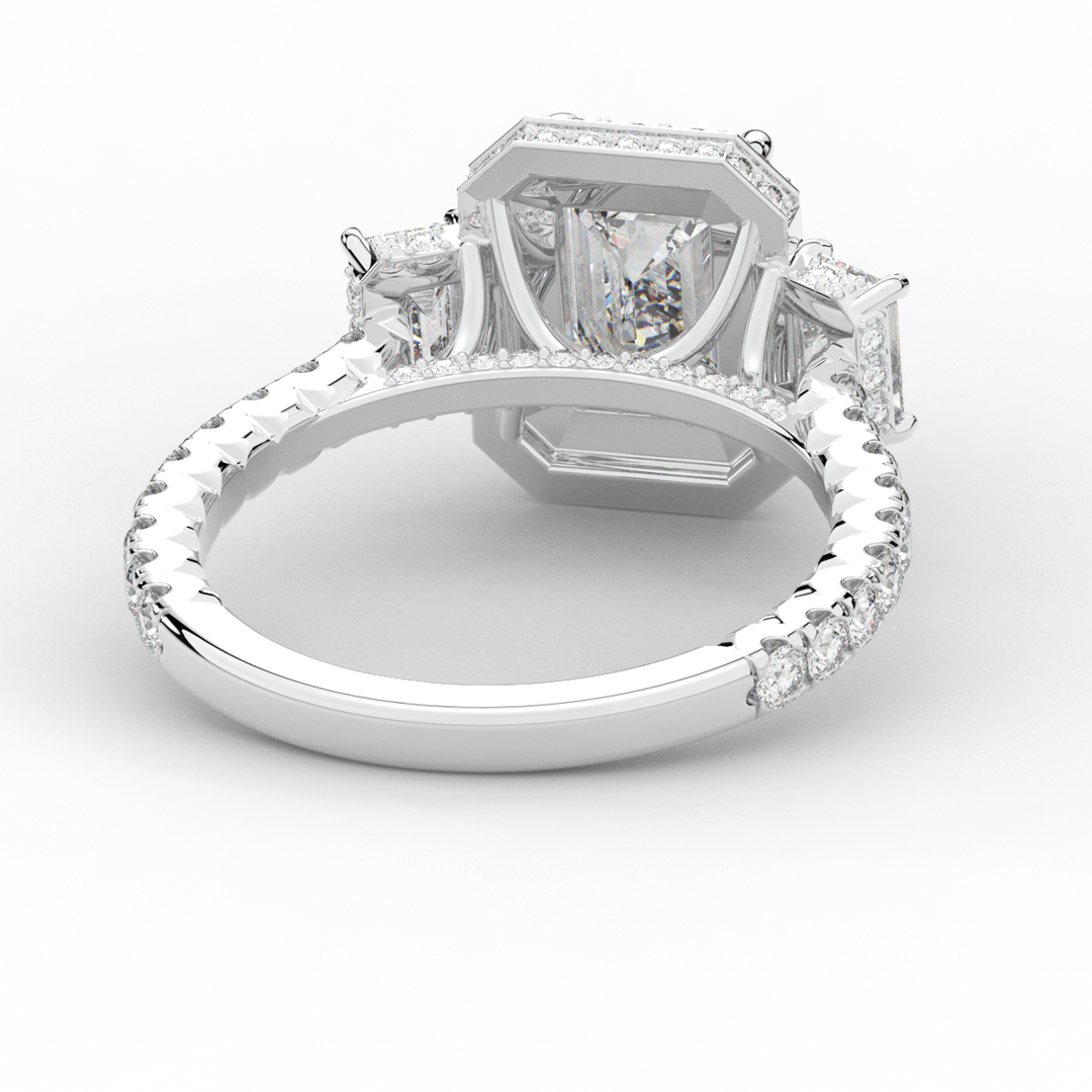 3.20CT.TW EMERALD CUT LAB DIAMOND 3 STONE ENGAGEMENT RING - Nazarelle