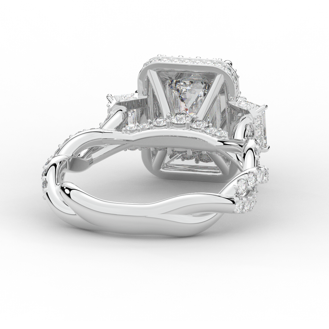 4.70CT.TW EMERALD CUT LAB DIAMOND 3 STONE ENGAGEMENT RING - Nazarelle