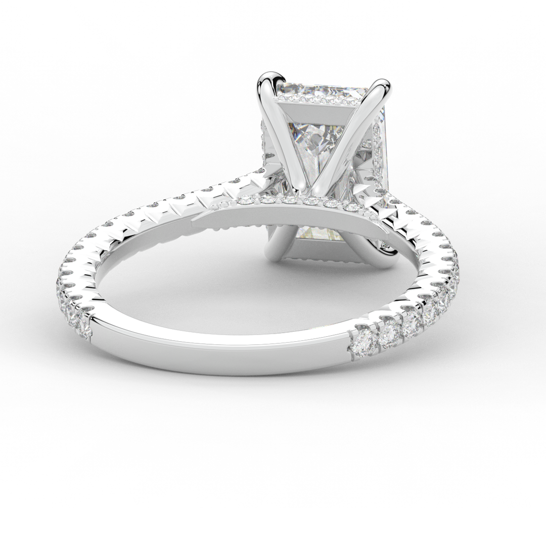 3.50CT.TW EMERALD CUT LAB DIAMOND UNDERHALO SOLITAIRE ENGAGEMENT RING - Nazarelle