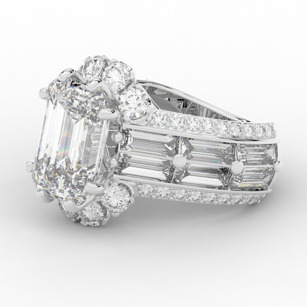 8.25CT.TW EMERALD CUT LAB DIAMOND HALO ENGAGEMENT RING - Nazarelle